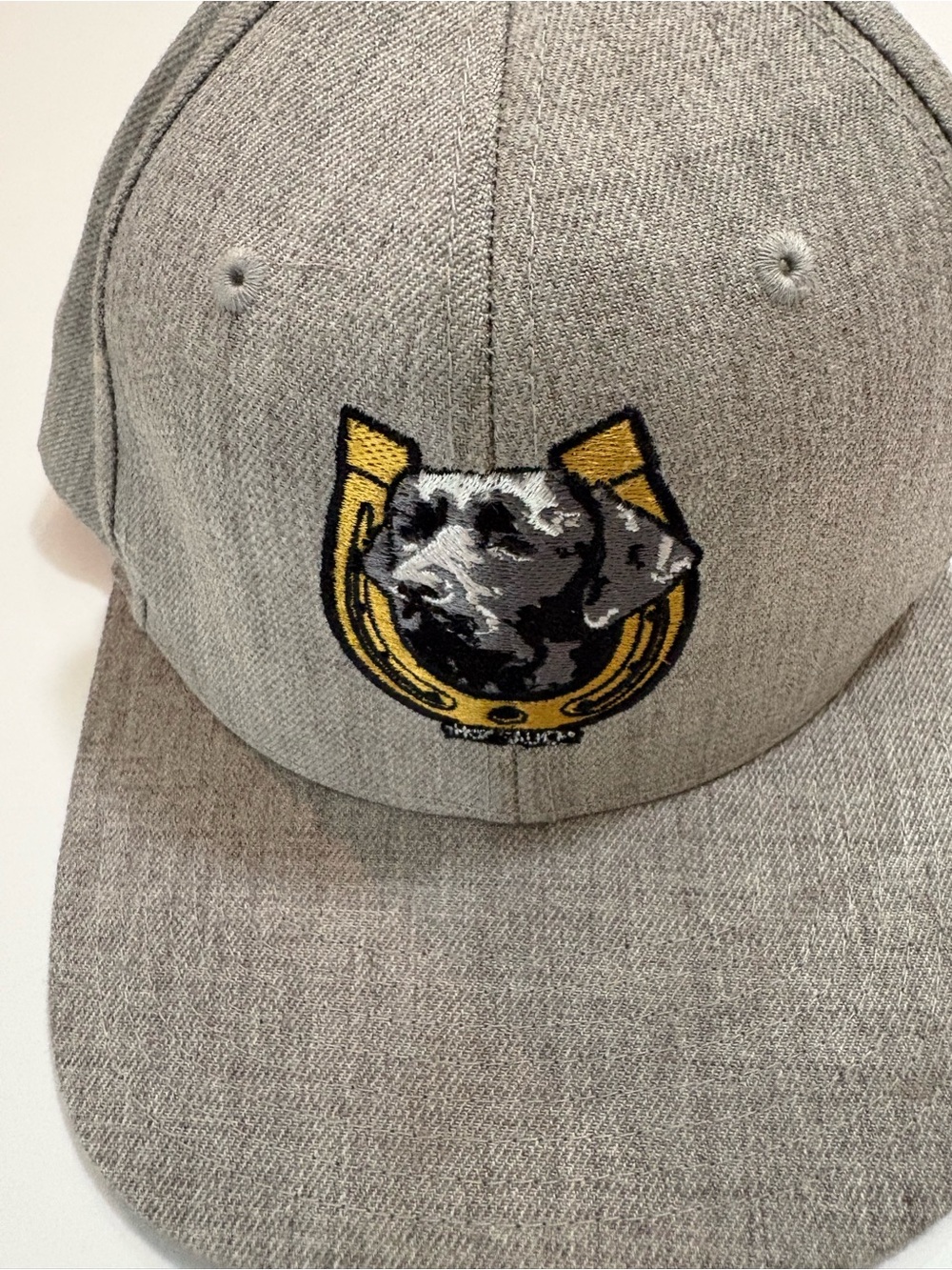 Lucky Dog Hot Sauce Heather-grey Cap with Embroidered Dog and Gold Horseshoe